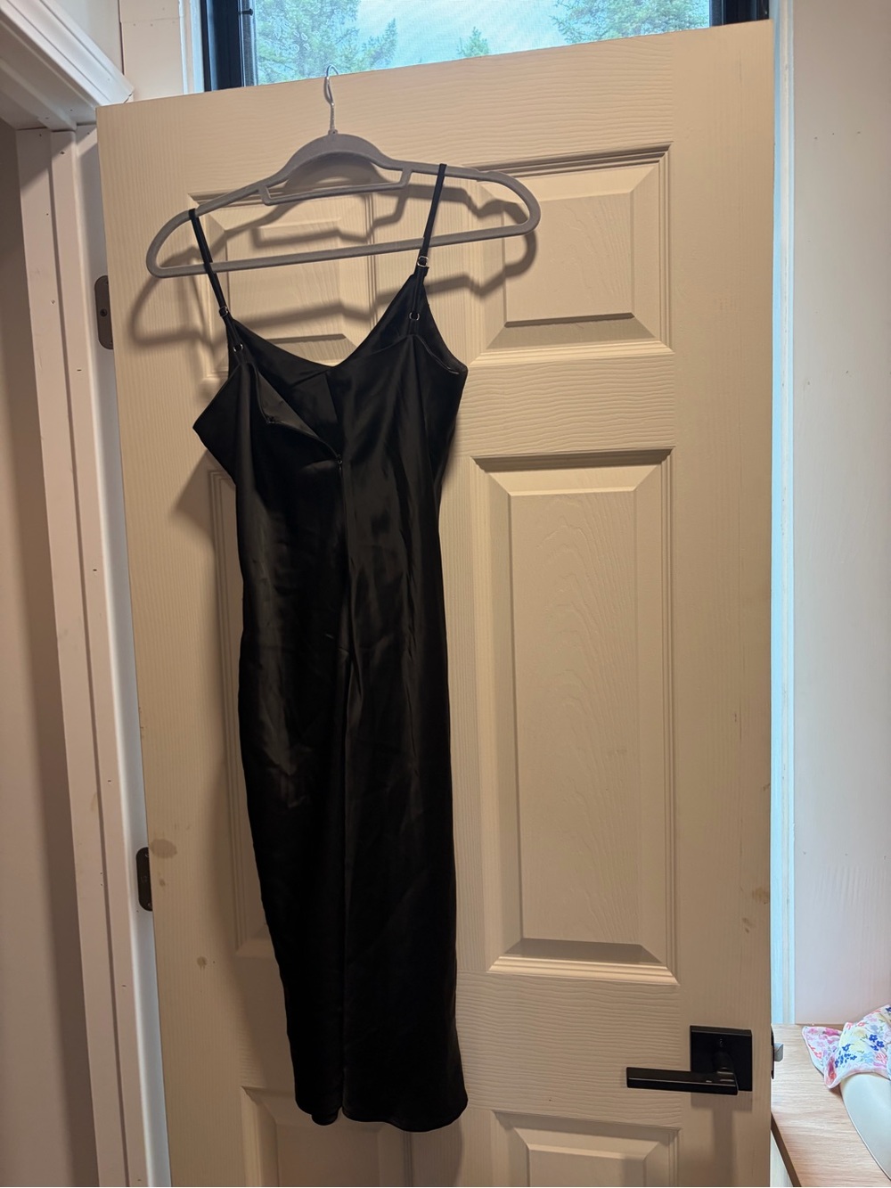 Impressions Black Satin Midi Slip Dress